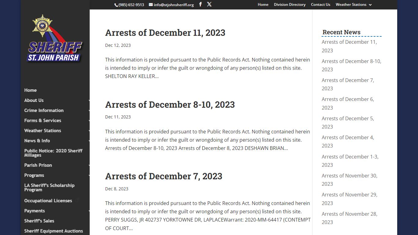 Arrest Reports | St. John Parish Sheriff's Office