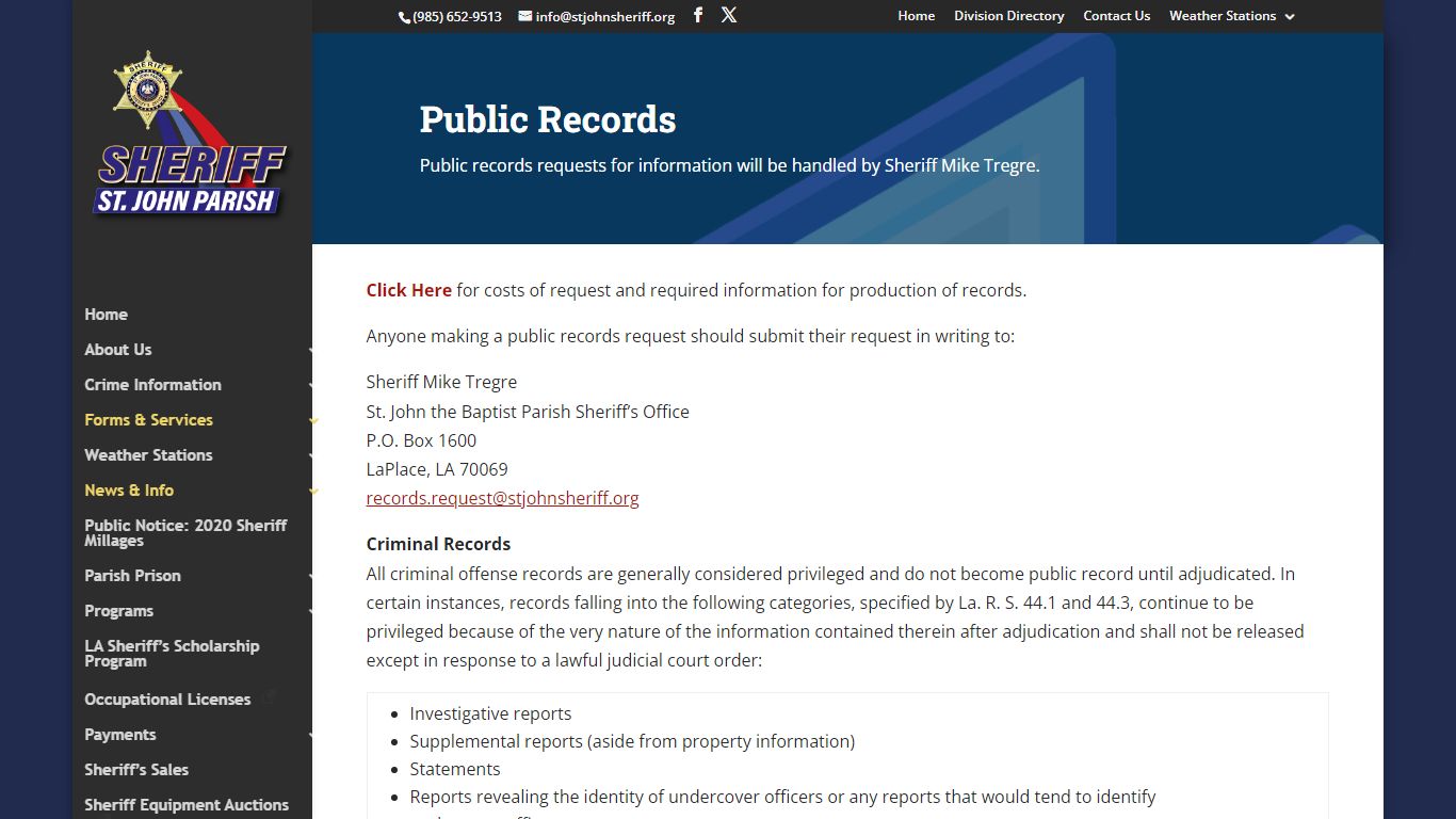 Public Records | St. John Parish Sheriff's Office
